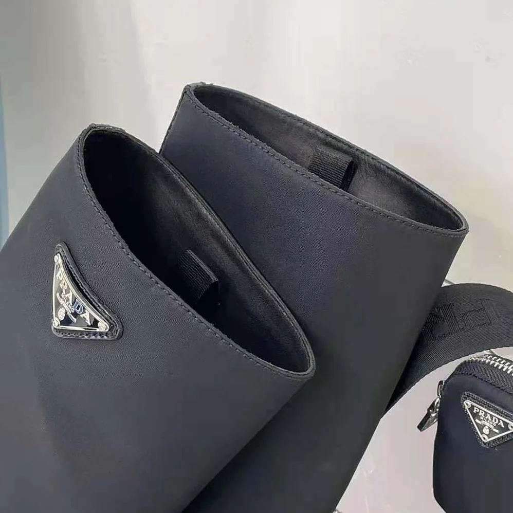 Prada Brushed Leather and Nylon Boots for Women in Black