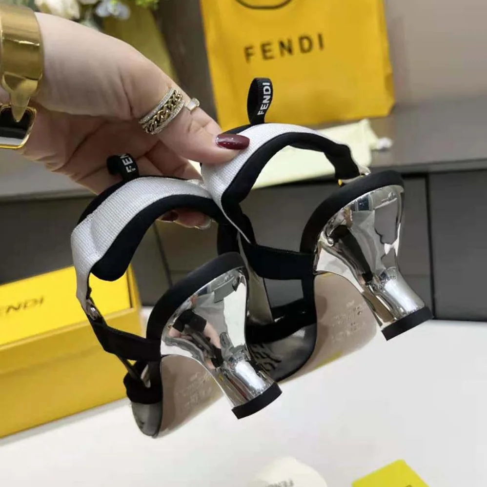 Fendi Colibri Gray Mesh and Embroidery High for Women in Heeled Slingbacks Fendi Colibri Gray Mesh and Embroidery High for Women in Heeled Slingbacks