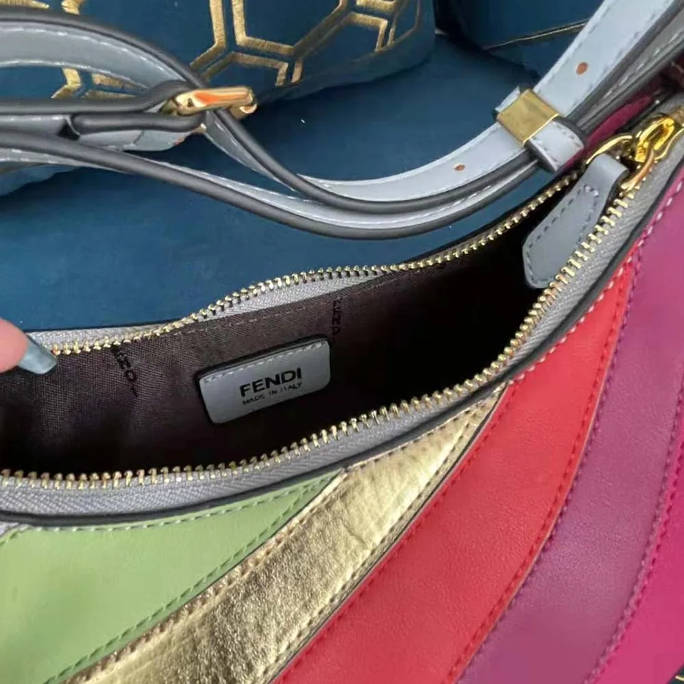 Fendi Fendigraphy Small Leather Bag with Multicolor Inlay for Women