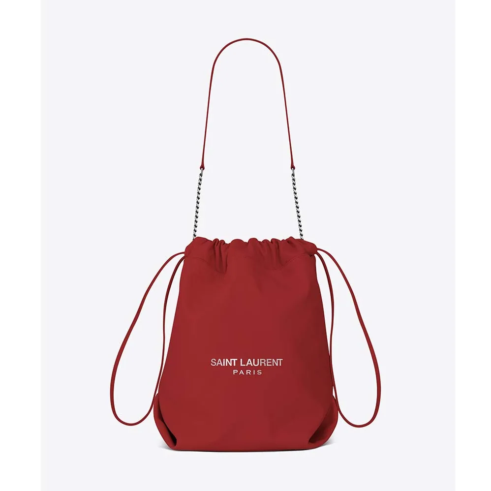 Saint Laurent YSL Teddy Drawstring Bag Smooth Leather for Women in Red Saint Laurent YSL Teddy Drawstring Bag Smooth Leather for Women in Red