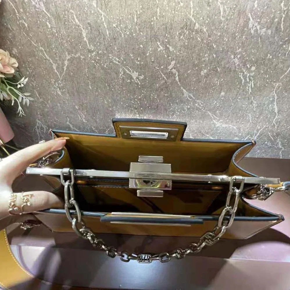 Fendi Peekaboo Cut Medium Brown Leather Bag for Women Fendi Peekaboo Cut Medium Brown Leather Bag for Women