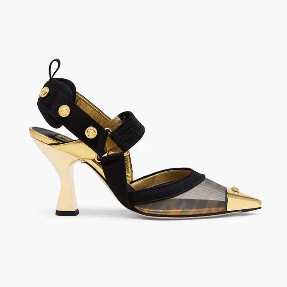 Fendi Colibrì Fendace High-Heeled Slingbacks in FF Mesh with Medusa Details for Women
