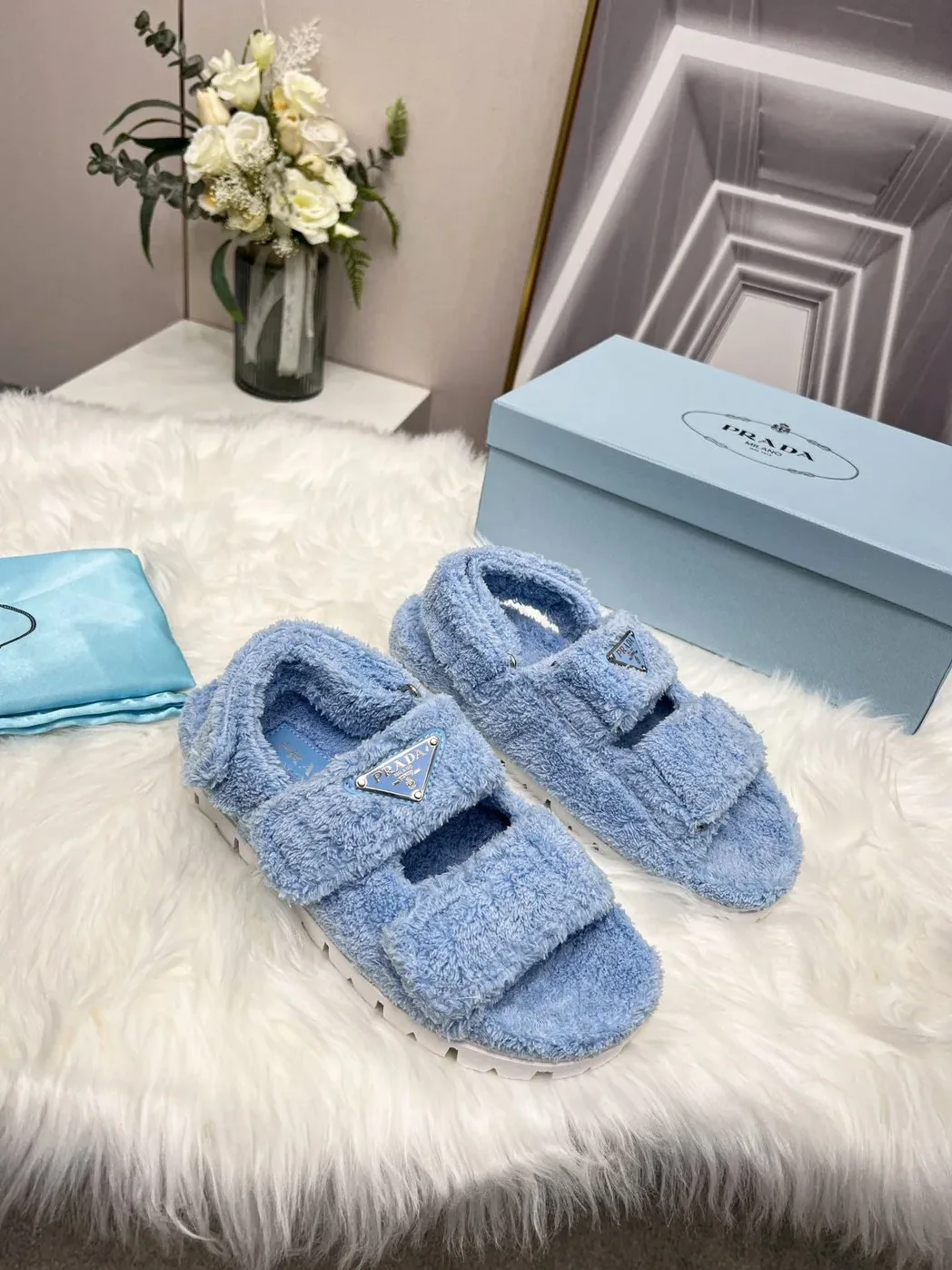 Prada Terrycloth Sandals Blue /