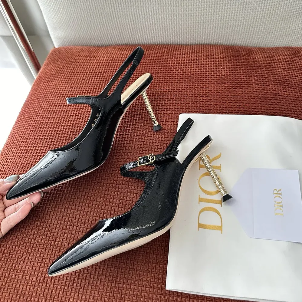 Dior Icon Slingback Pump Black Crinkled Patent Calfskin for Women Dior Icon Slingback Pump Black Crinkled Patent Calfskin for Women