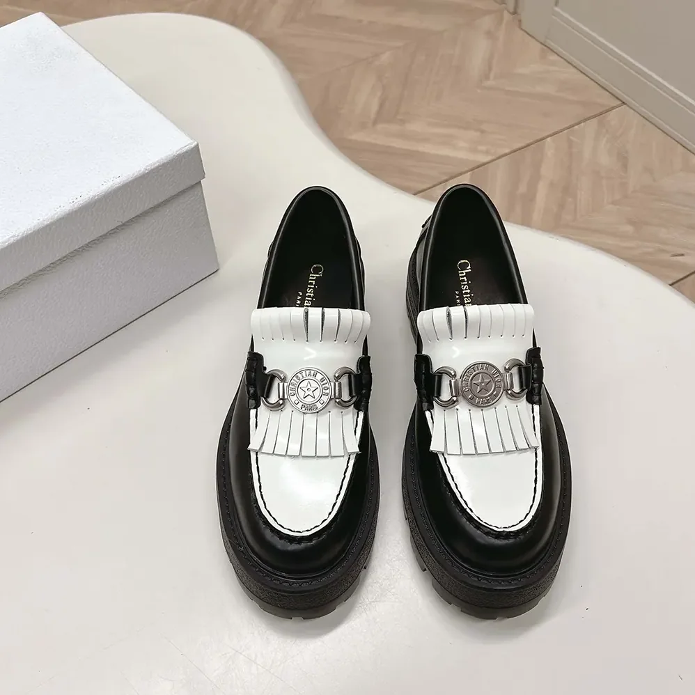 Dior Emblem Loafer Black and White Brushed Calfskin for Women Dior Emblem Loafer Black and White Brushed Calfskin for Women