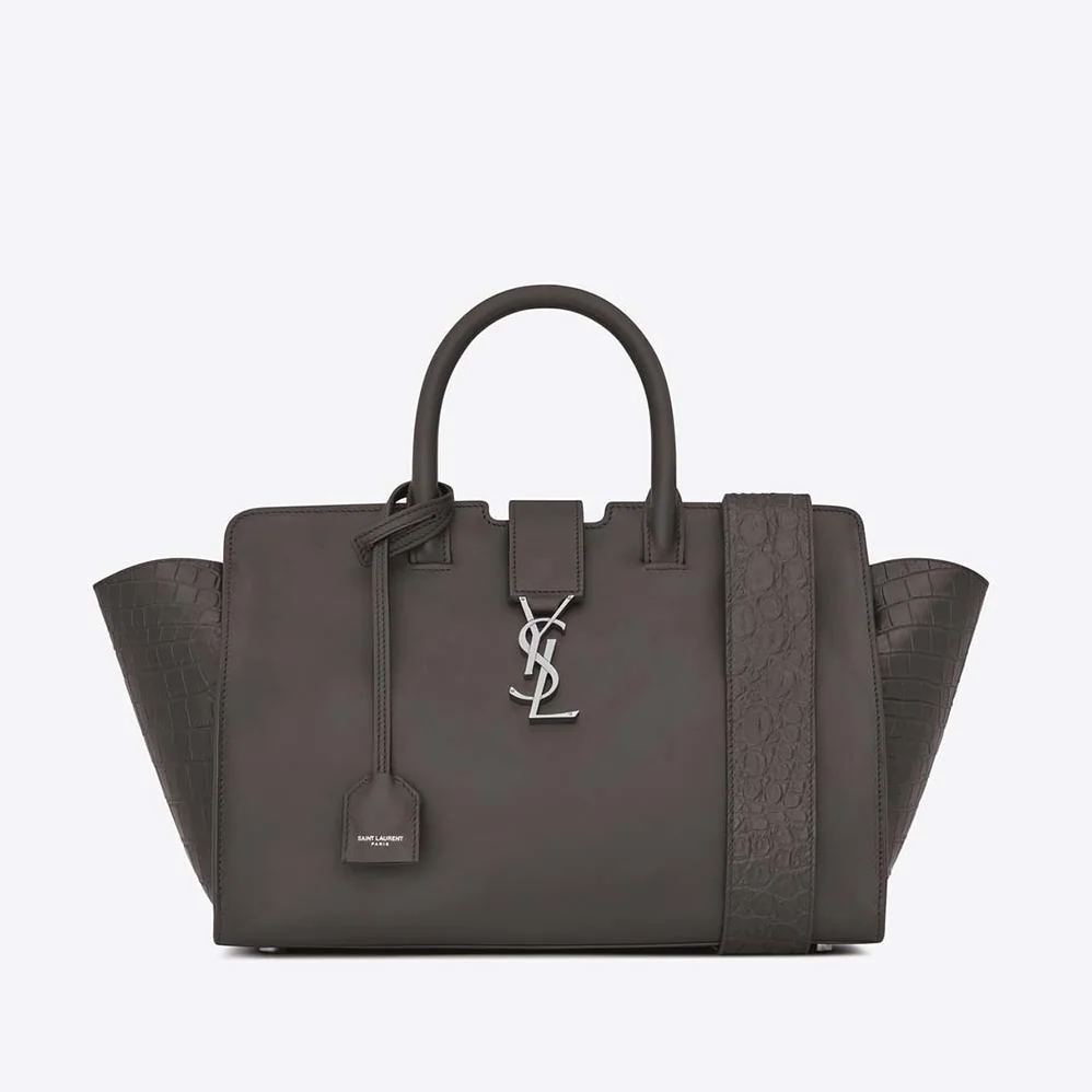 Saint Laurent YSL Small Downtown Cabas Grey Crocodile Embossed for Women