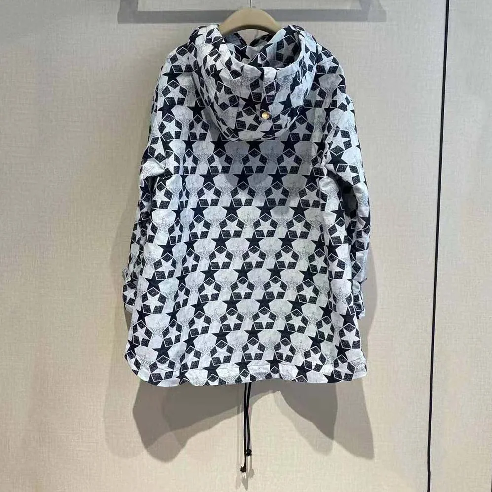 Dior Hooded Anorak Navy Blue Technical Taffeta Jacquard for Women