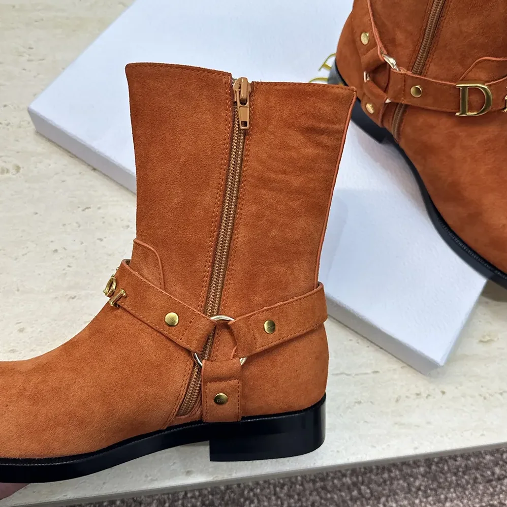 Dior Bolt Ankle Boot Cognac Brown Suede Calfskin for Women Dior Bolt Ankle Boot Cognac Brown Suede Calfskin for Women