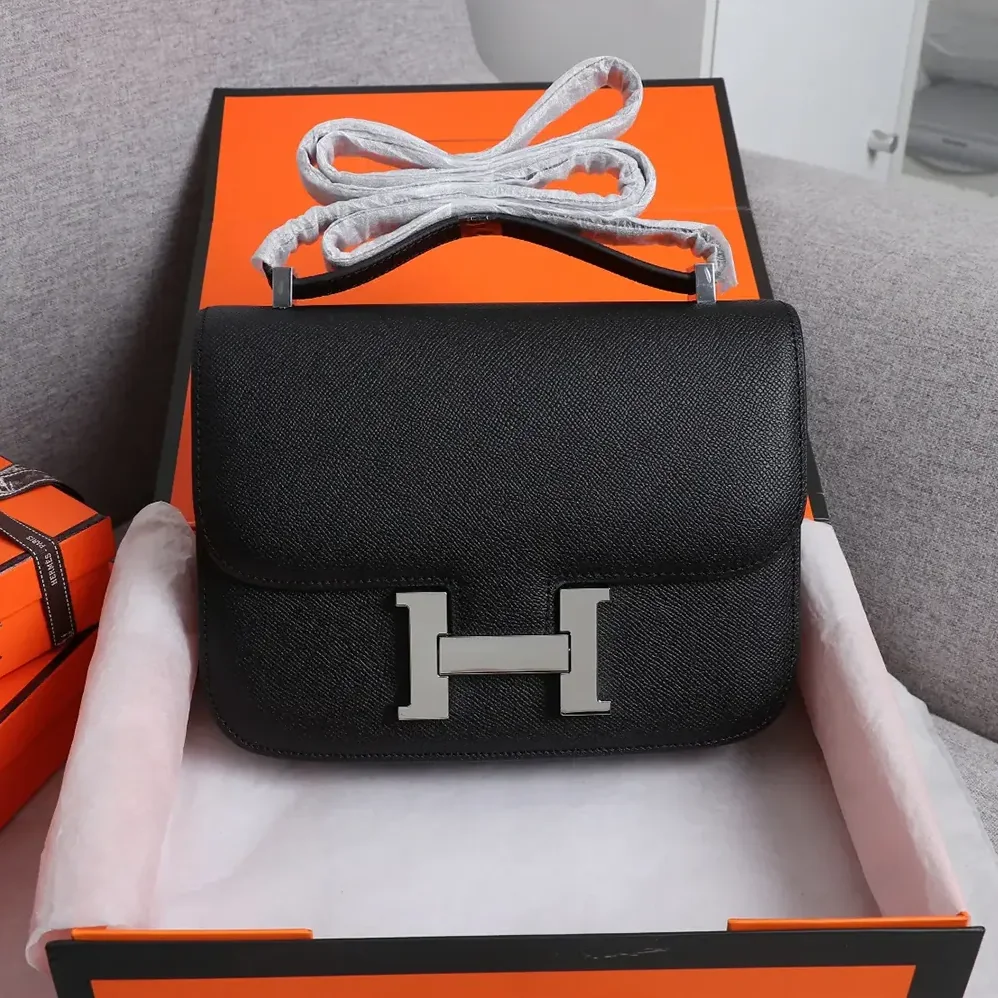 Hermes Constance 18 Bag Epsom Leather for Women in Black/Silver