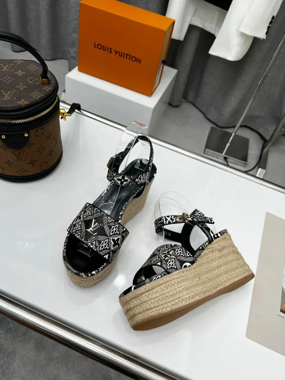 Louis Vuitton Starboard Wedge Sandal Black And White for Women