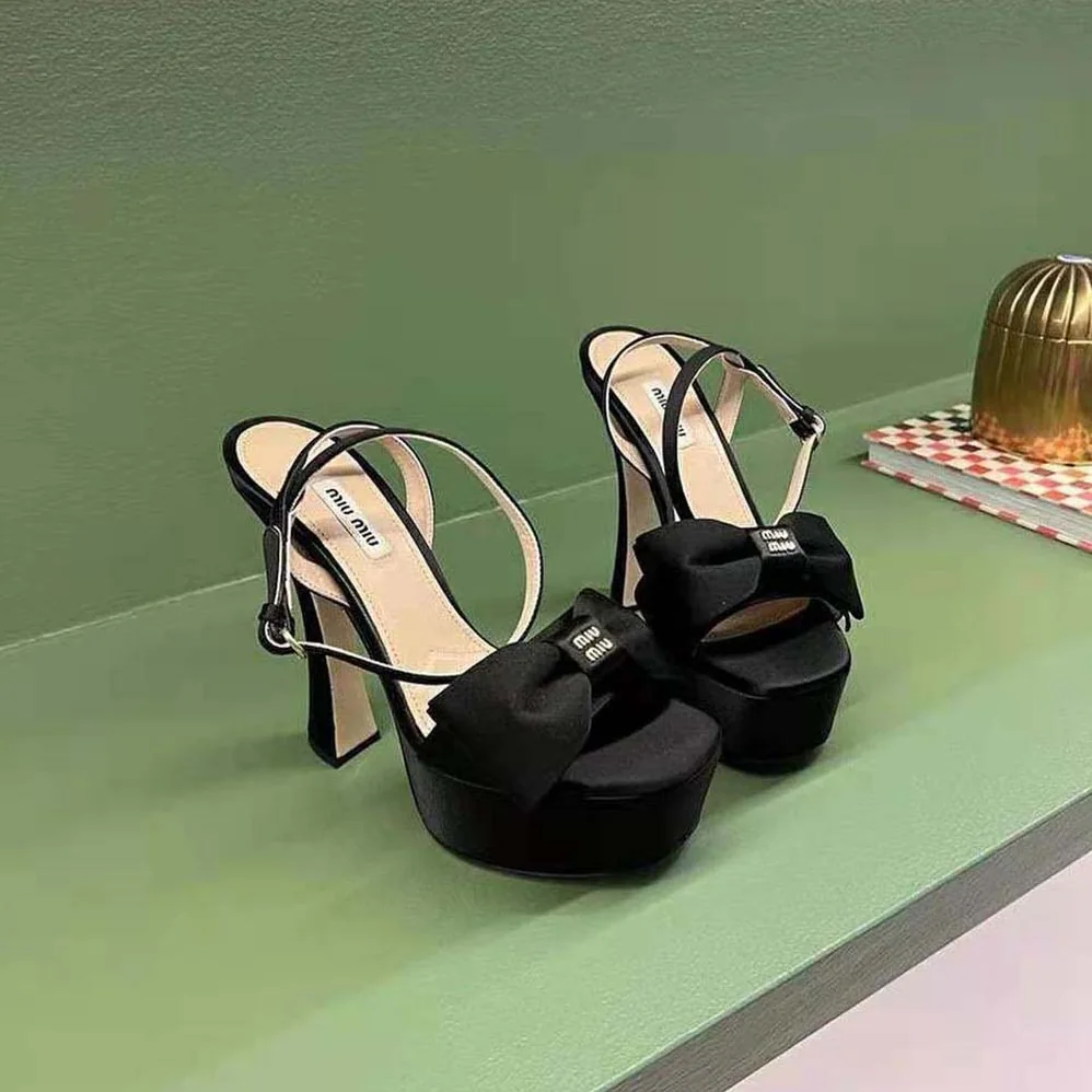 Miu Miu Satin Platform Sandals in 135mm Heel Height for Women in Black