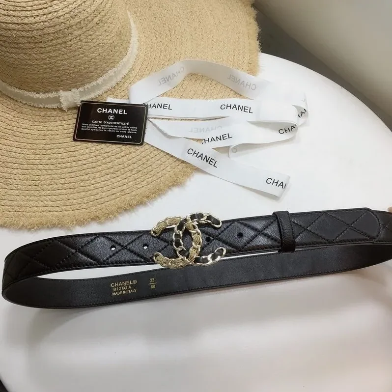 Chanel Quilted Belt With Double C Buckle Black with Gold mix Black Hardware for Women