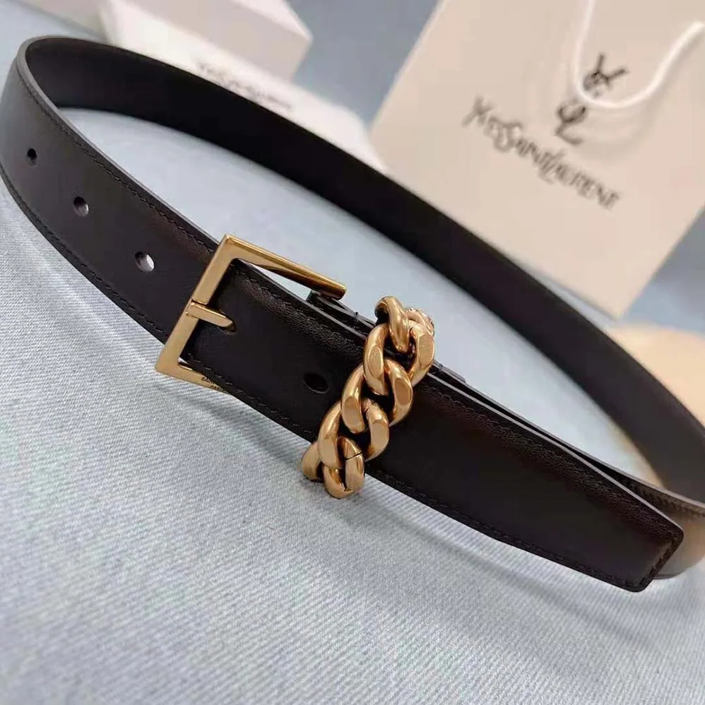 Saint Laurent YSL Chain-loop Narrow Belt with Square Buckle in Suede for Women Saint Laurent YSL Chain-loop Narrow Belt with Square Buckle in Suede for Women