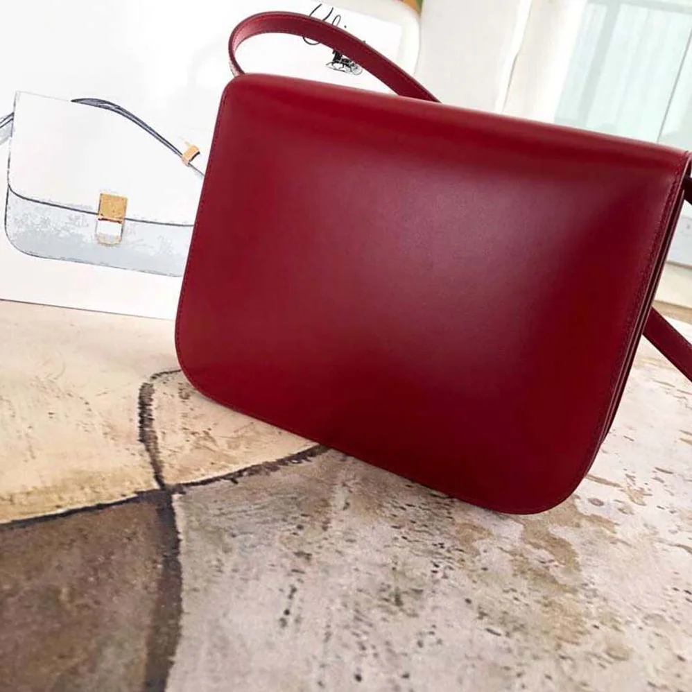 Celine Small Classic Bag in Box Calfskin Leather for Women in Maroon