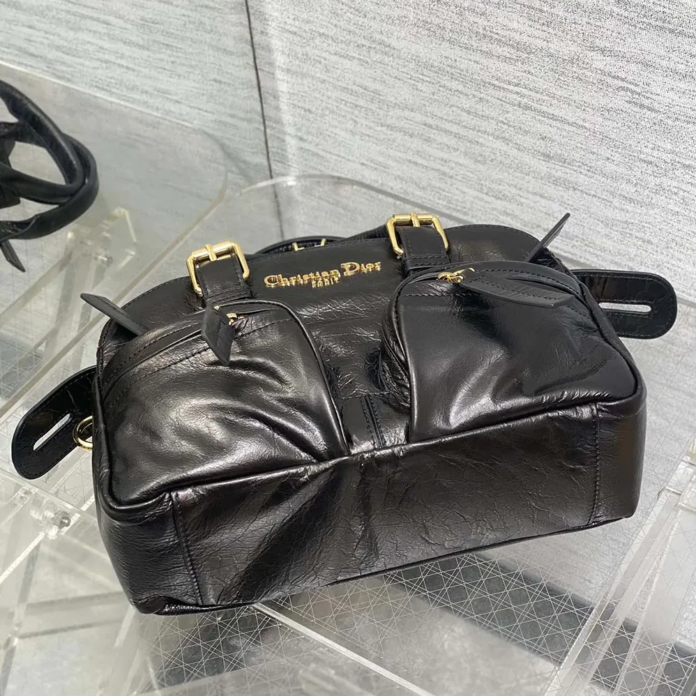 Dior Small Grand Tour Bowling Bag Black Crinkled Calfskin for Women
