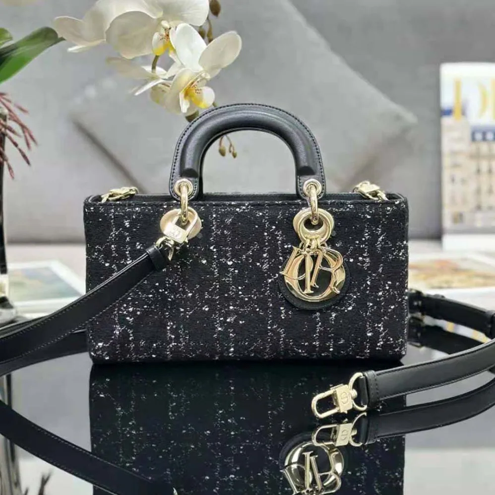 Dior Medium Lady D-Joy Bag Black Cannage Tweed for Women