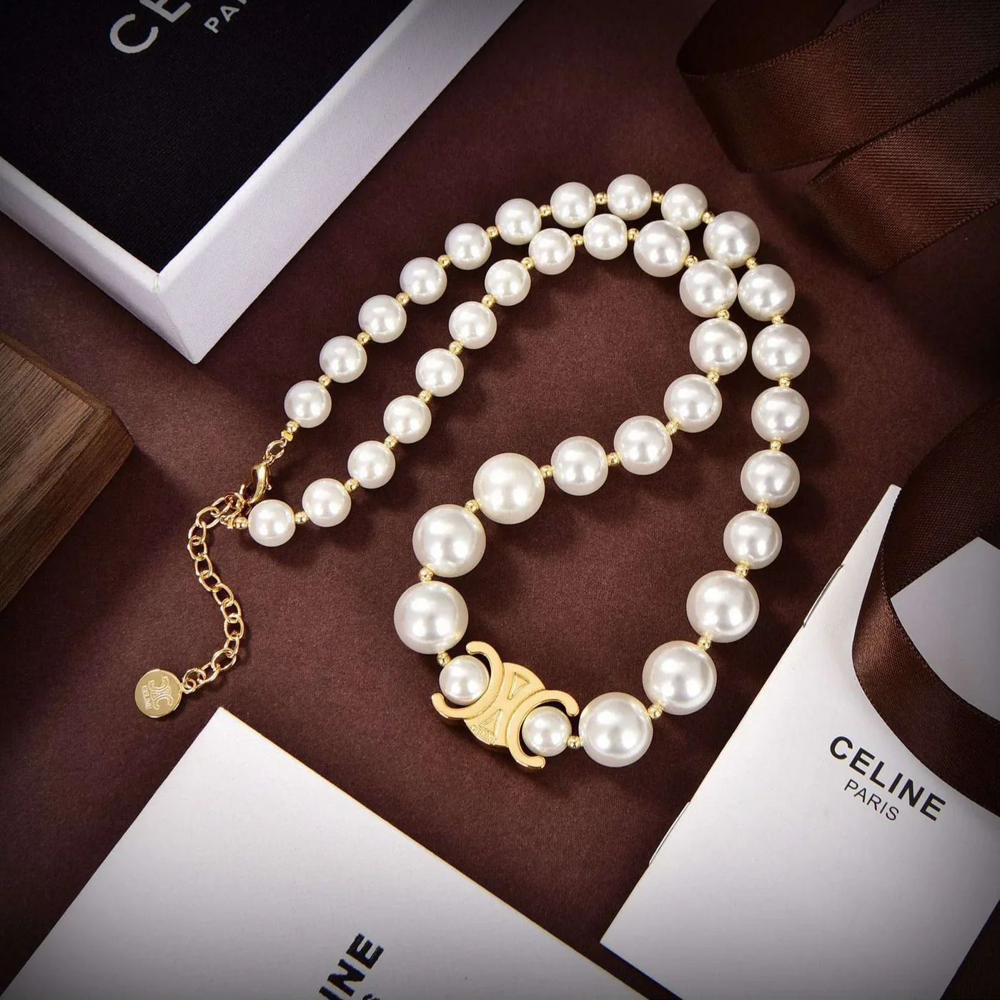 Celine Arc De Triomphe Reclous Necklace White