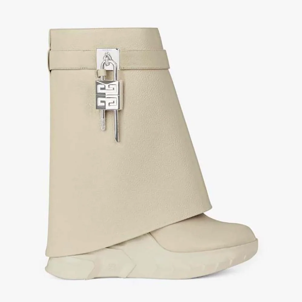 Givenchy Shark Lock Biker Ankle Boots in Grained Leather for Women in Beige