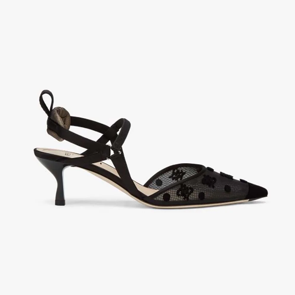 Fendi Colibri Lite Black mesh and FF Karligraphy Medium for Women in Heel Slingbacks