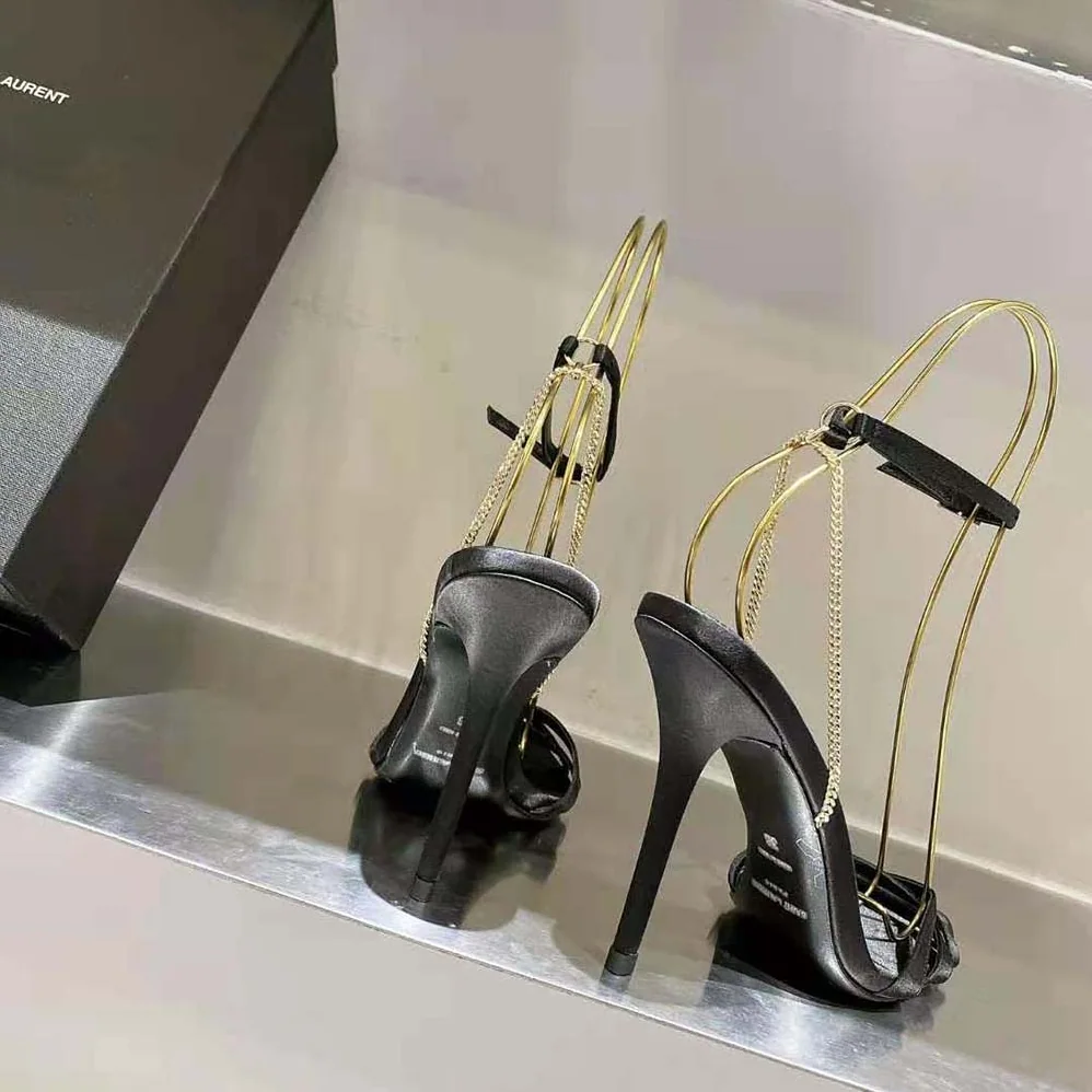 Saint Laurent YSL Melody Sandals in Crepe Satin for Women in Black Saint Laurent YSL Melody Sandals in Crepe Satin for Women in Black
