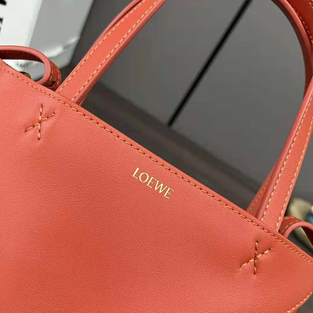 Loewe Mini Puzzle Fold Tote in Shiny Calfskin for Unisex in Orange