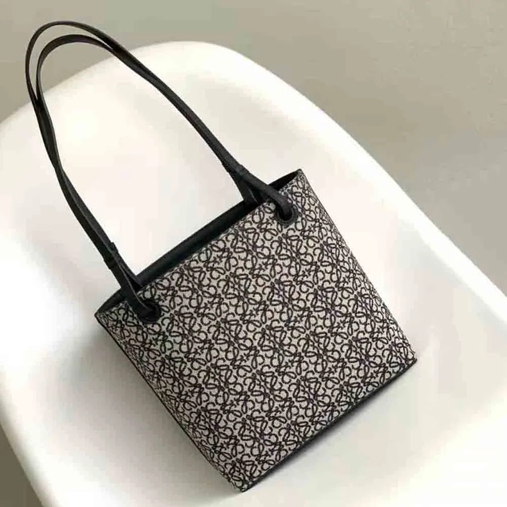 Loewe Square Tote Bag in Anagram Jacquard and Calfskin for Women in Black Loewe Square Tote Bag in Anagram Jacquard and Calfskin for Women in Black