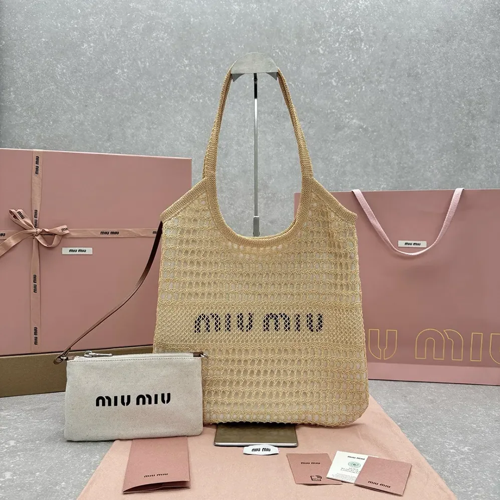 Miu Miu IVY Raffia for Women in Effect and Linen Bag