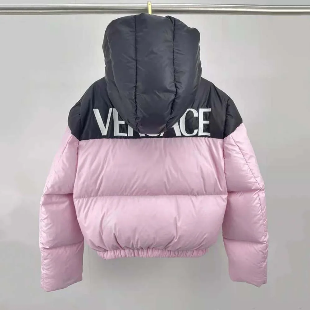 Versace Logo Puffer Jacket for Women in Pink Versace Logo Puffer Jacket for Women in Pink
