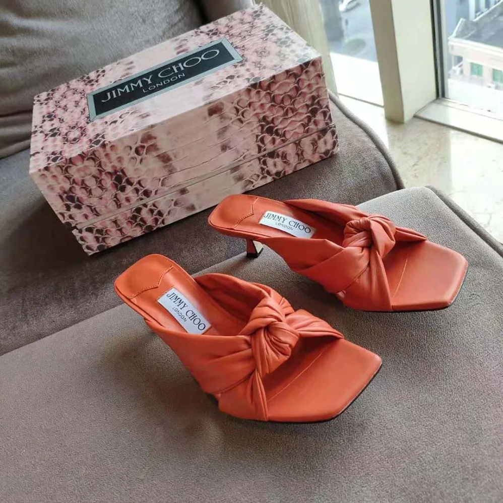 Jimmy Choo Avenue 50 Latte Nappa Leather Mules for Women in Orange Jimmy Choo Avenue 50 Latte Nappa Leather Mules for Women in Orange