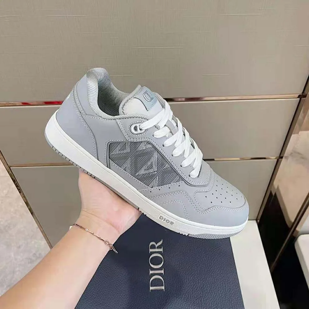 Dior B101 Sneaker Dior Gray Smooth Calfskin and CD Diamond Canvas for Men