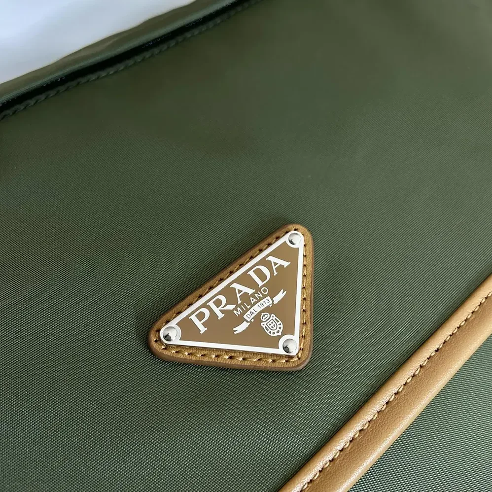 Prada Re-Nylon and Leather Shoulder Bag for Men in Dark Green