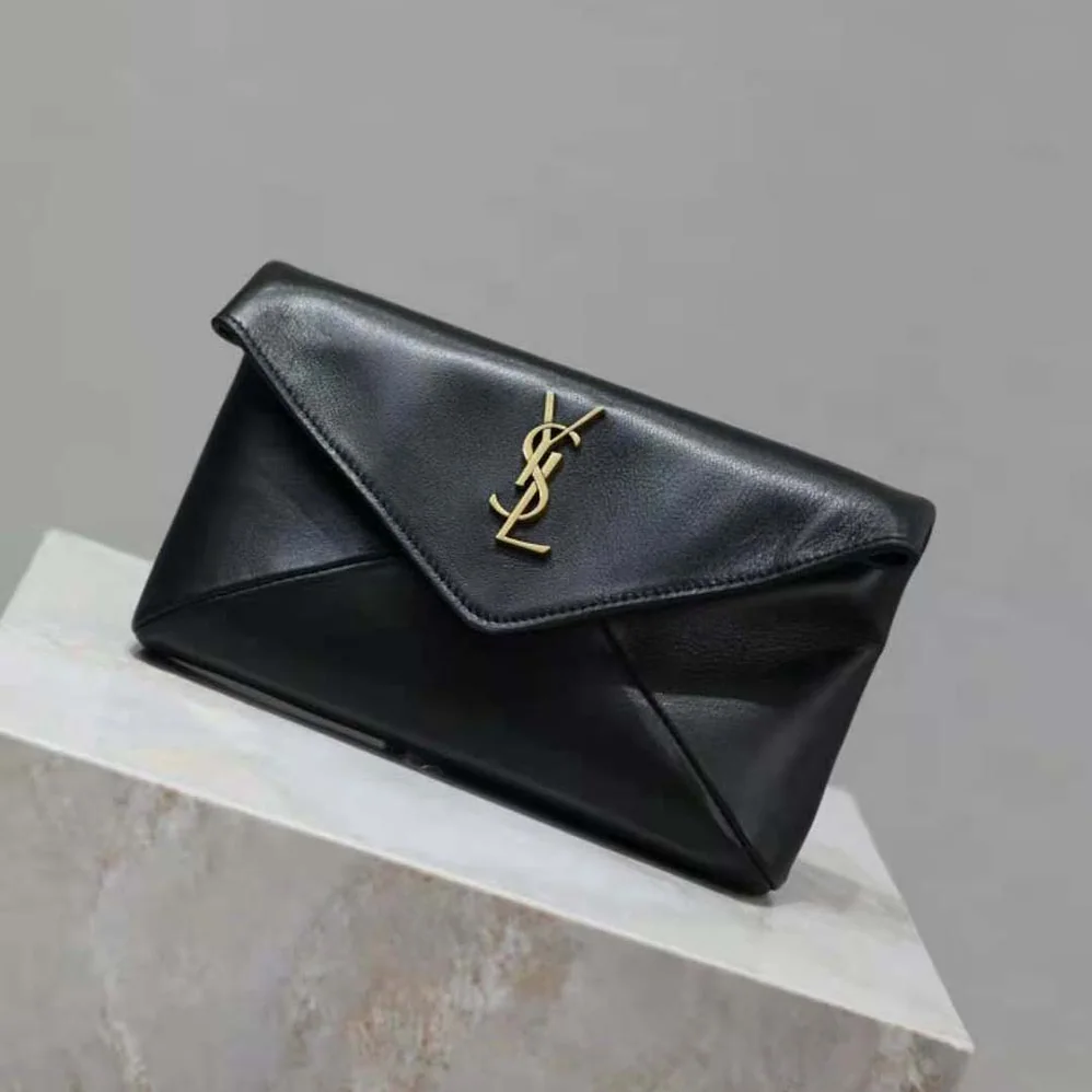 Saint Laurent YSL Cassandre Small Envelope Pouch in Lambskin for Women in Black Saint Laurent YSL Cassandre Small Envelope Pouch in Lambskin for Women in Black