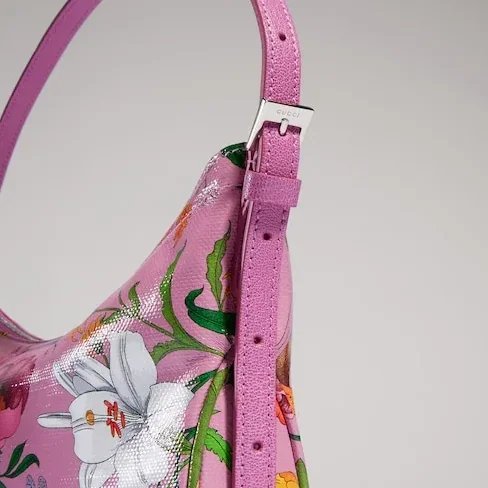 Gucci Lady Lunetta Small Shoulder Bag / Pink/ Multicolor Gucci Flora Coated Canvas Palladium Hardware
