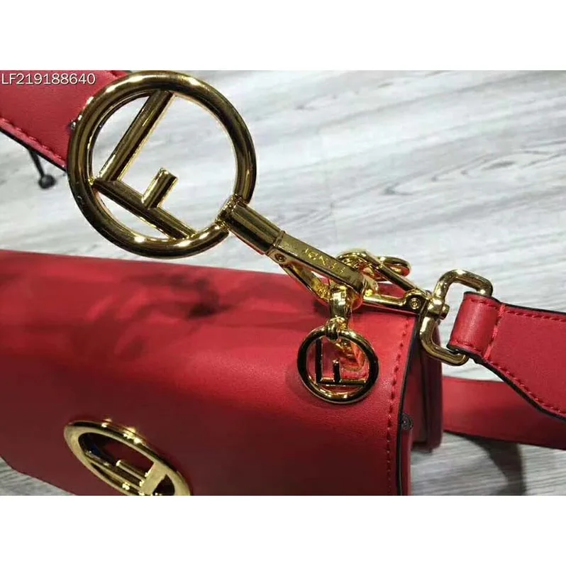 Fendi KAN I F Top Flap Leather Bag with Strap in Red