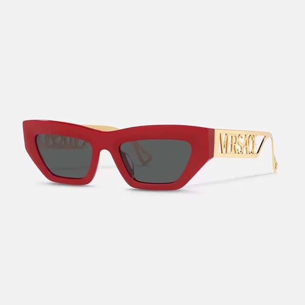 Versace 90s Vintage Logo Cat-Eye Sunglasses for Women in Red
