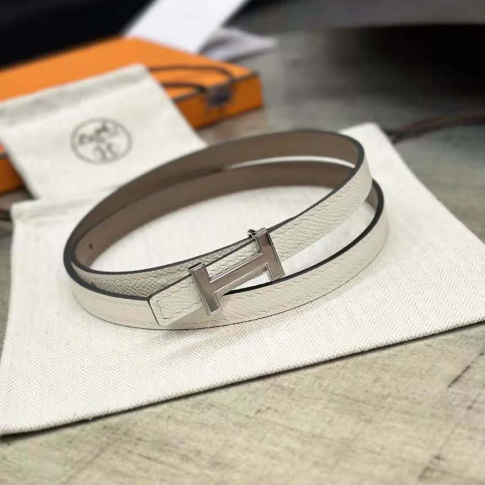 Hermes Focus Belt Buckle & Reversible Leather Strap 13 mm for Women in Silver/Brown