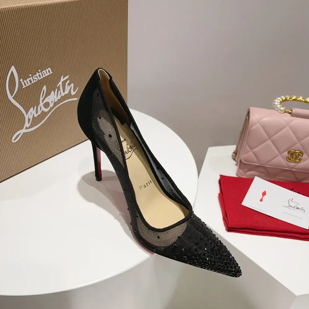 Christian Louboutin Follies Strass 100 mm Pumps Suede Calf for Women in Black Christian Louboutin Follies Strass 100 mm Pumps Suede Calf for Women in Black
