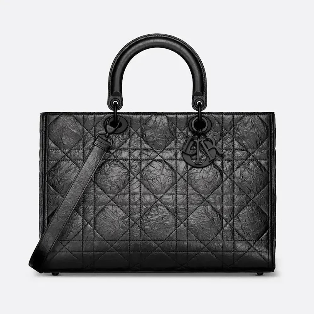 Dior Large Lady D-Sire Bag Black Macrocannage Crinkled Calfskin for Women