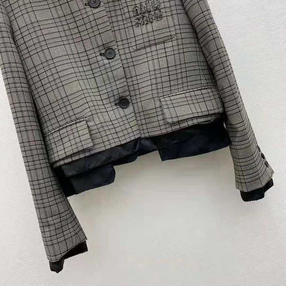 Miu Miu Single-breasted Prince of Wales Check Jacket for Women