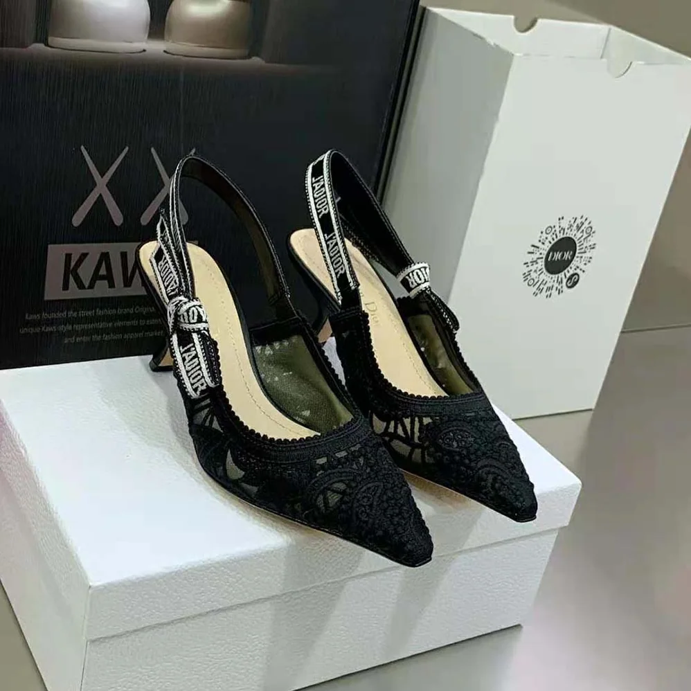 Dior J Sdior Slingback Pump Black Macramé Embroidered Cotton for Women Dior J Sdior Slingback Pump Black Macramé Embroidered Cotton for Women