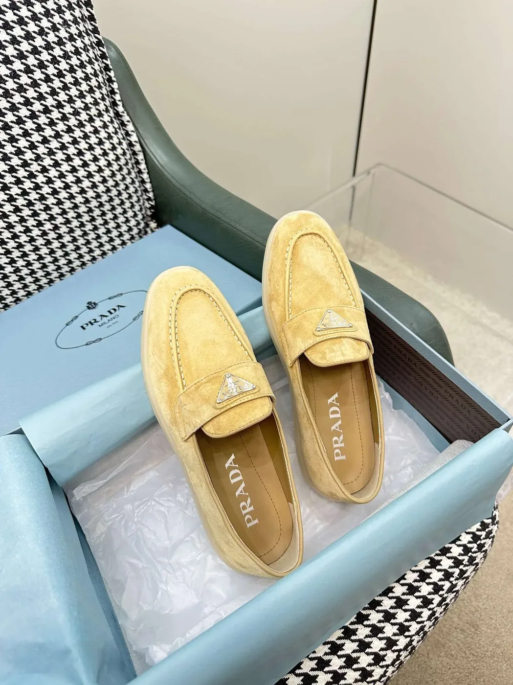 Prada Brushed Loafers Beige