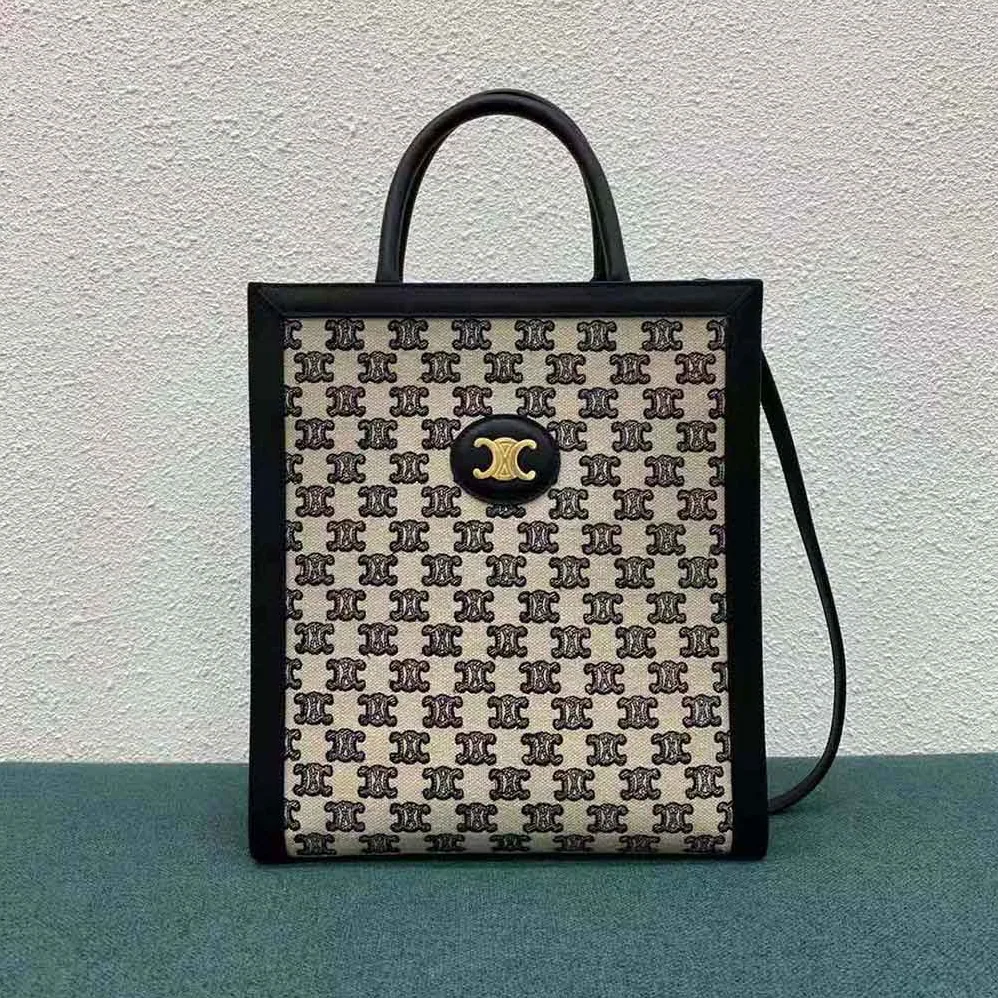 Celine Small Cabas Vertical in Textile with Triomphe Embroidery for Women