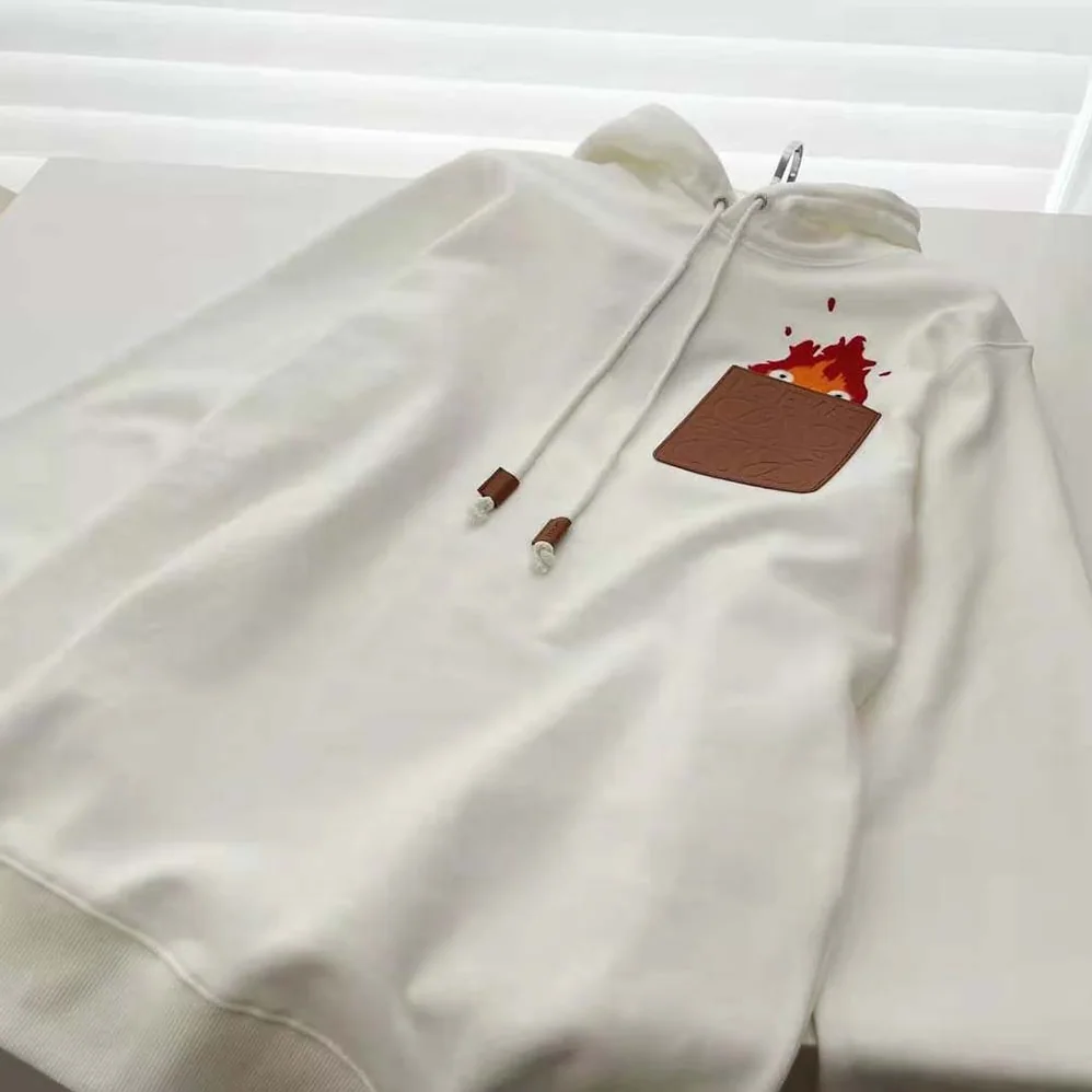 Loewe Calcifer Leather Patch Hoodie in Cotton for Women in White