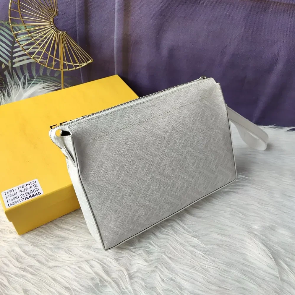 Fendi Clutch Pack Pouch in White FF Fabric for Men Fendi Clutch Pack Pouch in White FF Fabric for Men