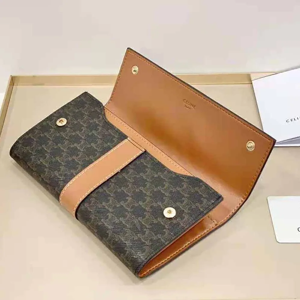Celine Large Flap Wallet in Triomphe Canvas and Lambskin for Women Celine Large Flap Wallet in Triomphe Canvas and Lambskin for Women