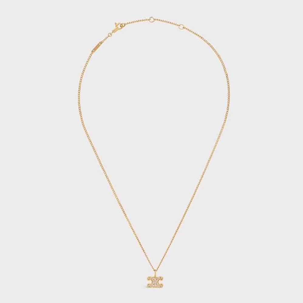 Celine Triomphe Rhinestone Necklace in Brass with Gold Finish and Crystals for Women Celine Triomphe Rhinestone Necklace in Brass with Gold Finish and Crystals for Women
