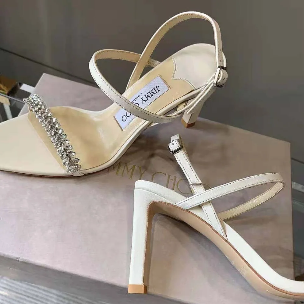 Jimmy Choo Meira 85 Latte Nappa Sandals with Leaf Crystal Embellishment for Women Jimmy Choo Meira 85 Latte Nappa Sandals with Leaf Crystal Embellishment for Women