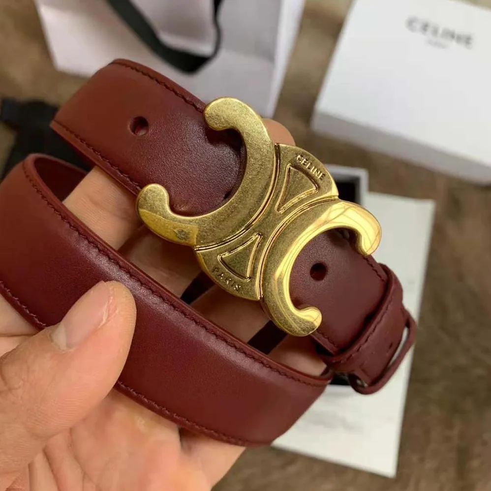 Celine Triomphe Belt in Smooth Calfskin for Women in Maroon