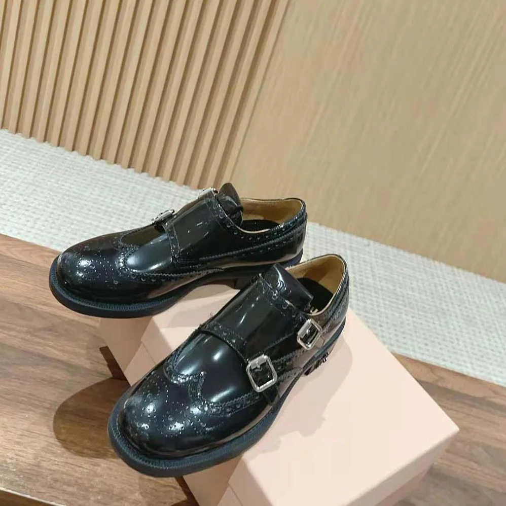 Miu Miu Church's X Miu Miu Brushed Leather Double Monk Brogue Shoes for Women Miu Miu Church's X Miu Miu Brushed Leather Double Monk Brogue Shoes for Women
