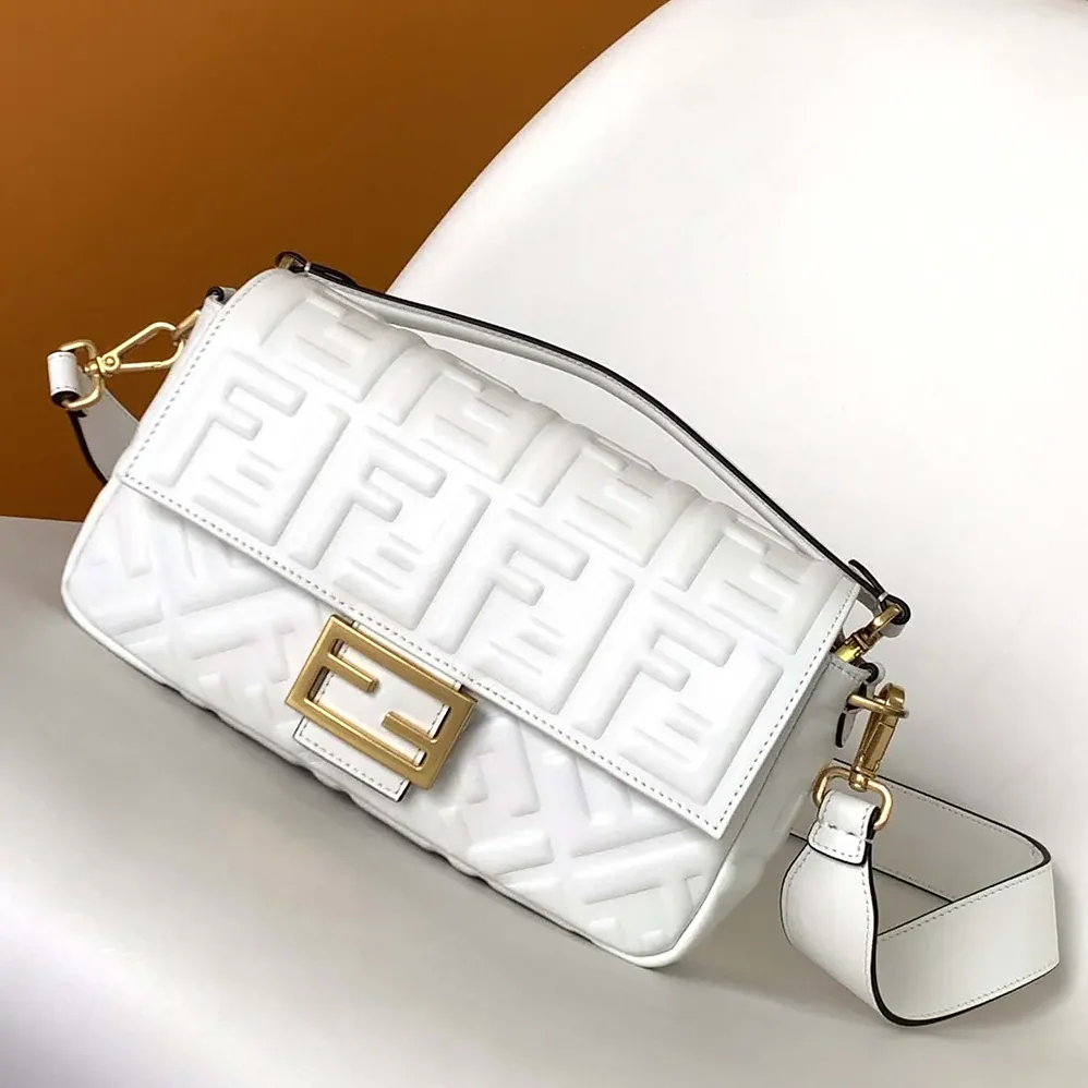 Fendi Medium Baguette White Leather Bag for Women